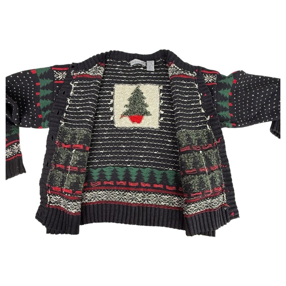 VTG Northern Isles Christmas Tree Cardigan Sweater Size Large Black Nordic Style - Picture 12 of 13